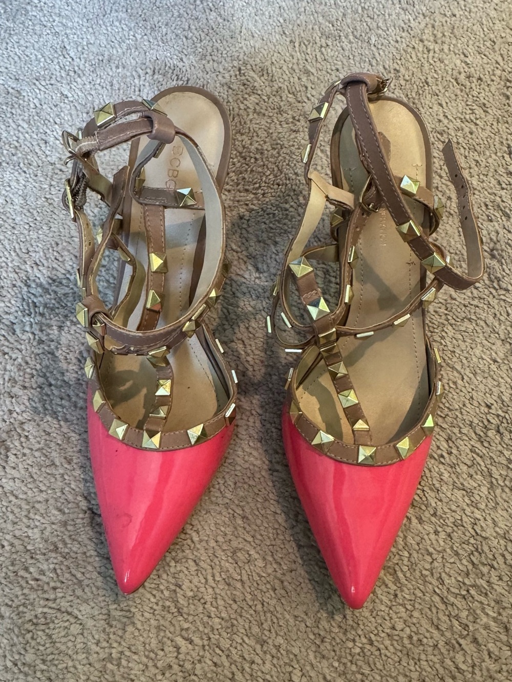 BCBGeneration Pink and Brown Studded Pointed-Toe Flats